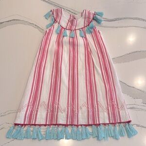 mer st. barth girls ring collar shift dress cotton crepe tassel size 6
